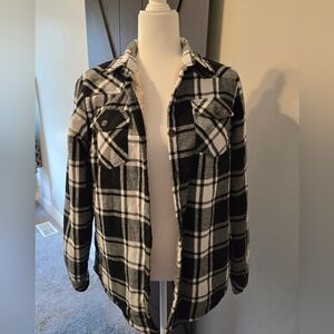 Black and White Plaid Sherpa Lined Jacket